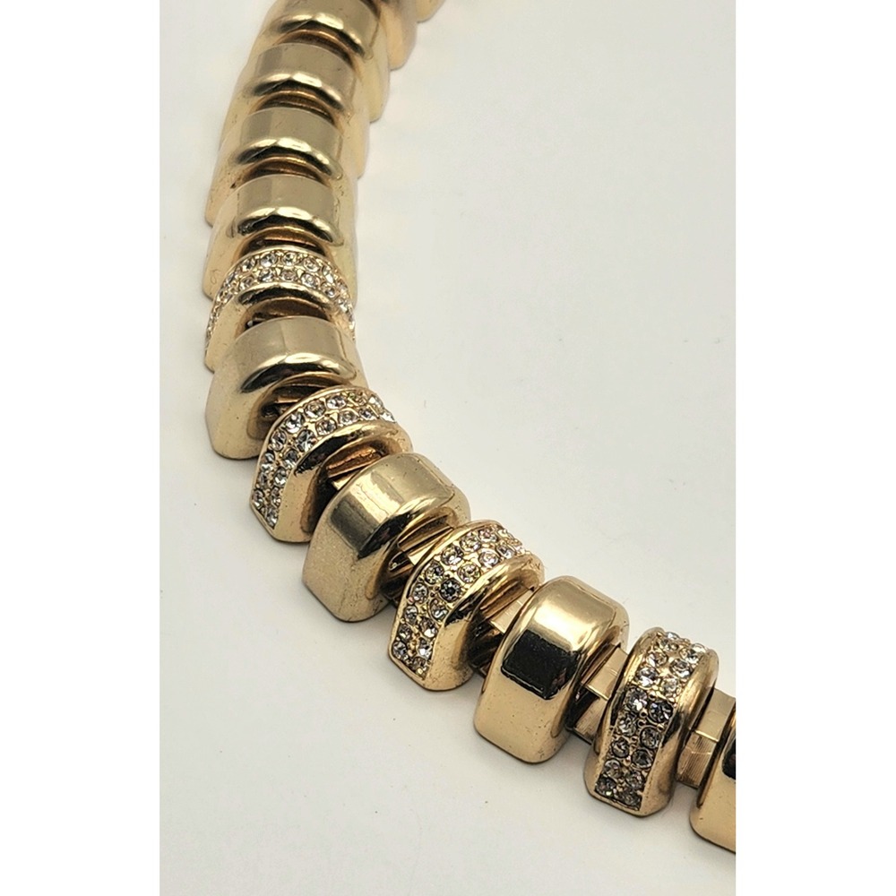 Cache Gold Tone Rhinestone Ribbed Statement Collar Necklace 18 Inch - Picture 8 of 16